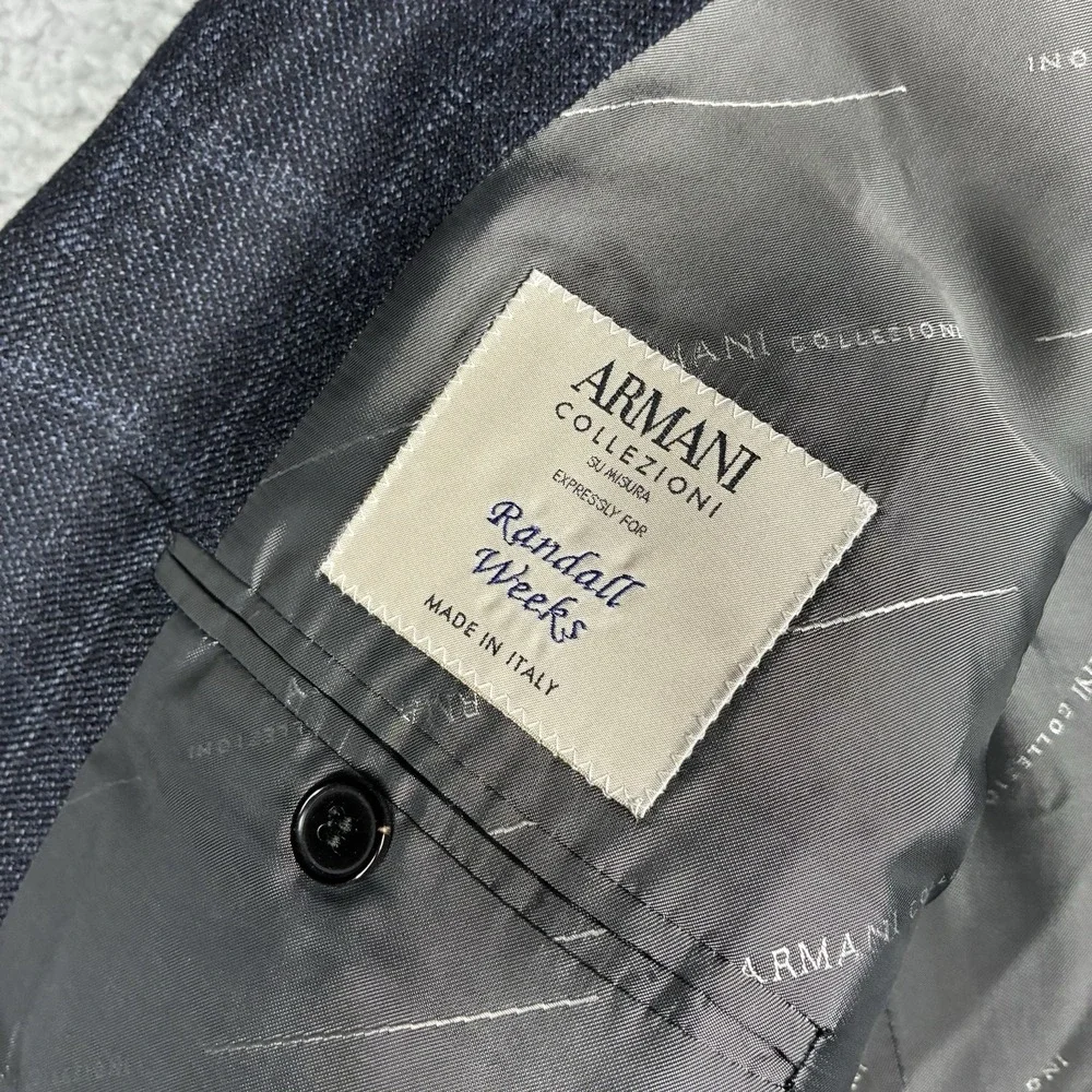 Armani Collezioni Su Misura Sport Coat 50R IT Gray Blue Windowpane Wool Italy